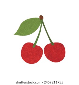 Cereza con tallo y hojas de Ilustración vectorial. Las cerezas rojas maduras son deliciosas.