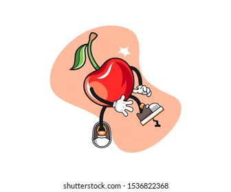 Cherry step on nail cartoon. Mascot Character vector.