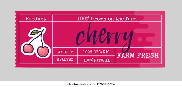 Cherry Sticker And Eco Products. Cherry Web Element, Isolated Vector.