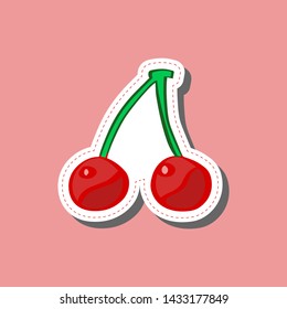 Cherry sticker hand draw colored in flat style, icon, element