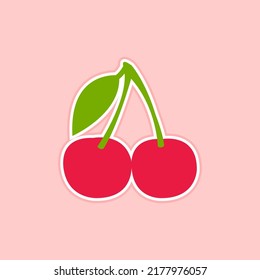 Cherry sticker icon on pink background