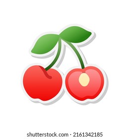 Icono de pegatina de cerezo, Vector, Ilustración.