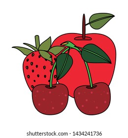 Cherry strawberry and apple fresh fruit healthy food cartoon isolated vector illustration graphic design
