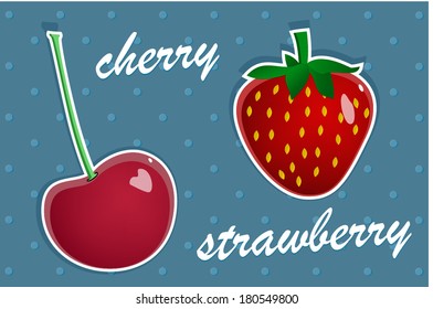 Cherry and strawberry in cartoon style