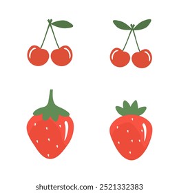 Cherry and strawberry icon sign isolated on white background vector.