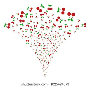 Cherry stream fountain. Vector illustration style is flat iconic symbols. Object fountain combined from random icons as cherry fireworks.