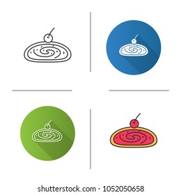 Cherry strudel icon. Swiss roll with jam. Flat design, linear and color styles. Isolated vector illustrations