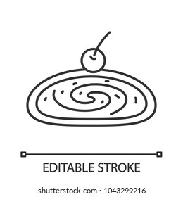 Cherry Strudel Linear Icon. Thin Line Illustration. Swiss Roll With Jam. Contour Symbol. Vector Isolated Outline Drawing. Editable Stroke