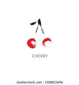 Cherry, stylized brush drawing. Template for logo