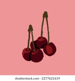 Fondo de verano de cerezos. Cereza texturada. Frutas dibujadas a mano. Frutas de verano.