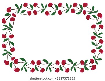 Cherry summer fruit wreath for card design. 