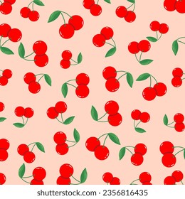 Cherry summer prints for kids. Pattern on a light background. Vector illustration.