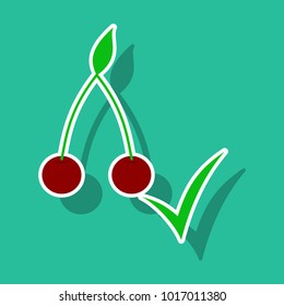 Cherry. Sweet fruit. Sticker icon . Realistic illustration