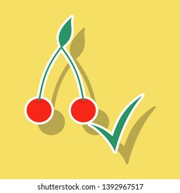 Cherry. Sweet fruit. Sticker icon . Realistic illustration