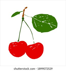 Cherry, sweet cherry. Great design for any purposes. Line art. Vintage card for decorative design. Vector hand drawing. Line drawing. Natural template design. Isolated vector.