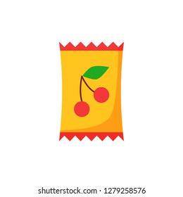 Cherry sweets pack illustration. Packet, berry, cherry. Food concept. Vector illustration can be used for topics like supermarket, snack
