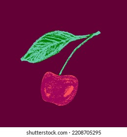 Cherry symbol. Hand drawn fruit drawing. Cherry yogurt icon of merry illustration for baby food logo, juice label design, berry sign, fruity packaging. Vector cherries sketch. Healthy food idea.