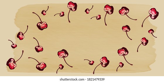 Cherry template vector for social media, postcards, print. Hand drawn strawberry.