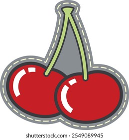 Cherry textile patch. Sewing fabric embroidery label