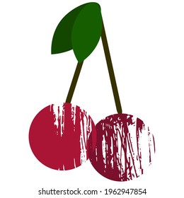 Cherry textured element in abstract style on a white background, great design for any purposes.
Decorative print. Ripe red cherries with leaves. Isolated stock vector illutration.