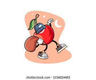 Cherry thief cartoon. Mascot Character vector.
