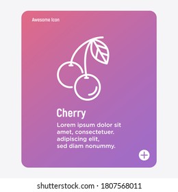 Kirsche dünne Linie Symbol. Berry, gesunde Bio-Lebensmittel. Vektorgrafik.