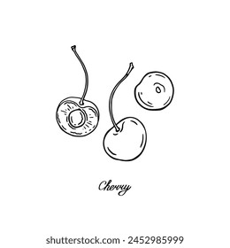 Cherry. Three blck and white berries. Hand-drawn flat image. Vector illustration on a white background.