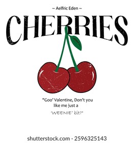 Cherry time. Organic food artwork for a t-shirt. Fruit vintage t-shirt design.