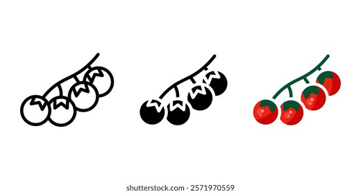 Cherry tomato color icon. Mini tomatoes bunch symbol. Red vegetable sign. Harvest crop pictogram. Healthy eating and dieting meal illustration.