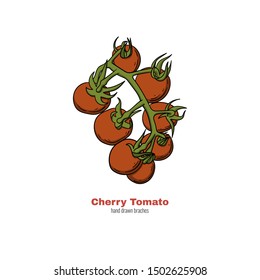 Cherry tomato hand drawn branch. Doodle style cartoon concept vector illustration for logo, print, banner, flyer, festival poster etc. 