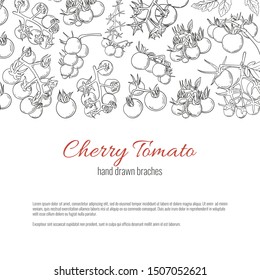 Cherry tomato hand drawn doodle page design template. Stock vector