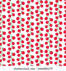 Cherry tomato on branches seamless pattern. Vegetables background. Vegetarian vegan food.