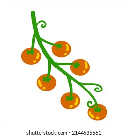 Cherry tomato. Red vegetable on branch. Harvesting and Vegetarian food. Flat cartoon isolated on white background