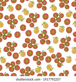 Cherry tomato seamless pattern isolated on white background. Vector hand drawn illustartion.