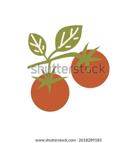 Cherry tomatoes branch in flat design. Fresh organic vegetable ingredient. Vector illustration isolated.