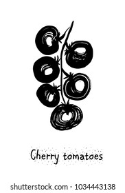 cherry tomatoes on a branch drawing vector illustration.