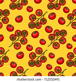 Cherry tomatoes seamless pattern. Background for design of packaging, cover, textiles, wallpaper.