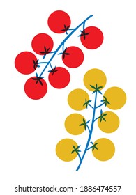 Cherry tomatoes vector cartoon illustration. Red, yellow tomato scandinavian design. Vegan menu illustration. Simple vegetables for your design. Flat vegetables printable.
