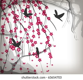 Cherry tree with birds