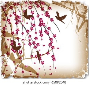 Cherry tree with birds