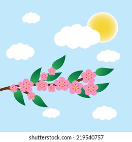 Cherry tree blossom with falling flower, illustration.