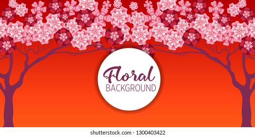 Cherry tree in blossom. Floral background. Concept for boutique, jewelry, beauty salon, spa, fashion, flyer, invitation, banner design.