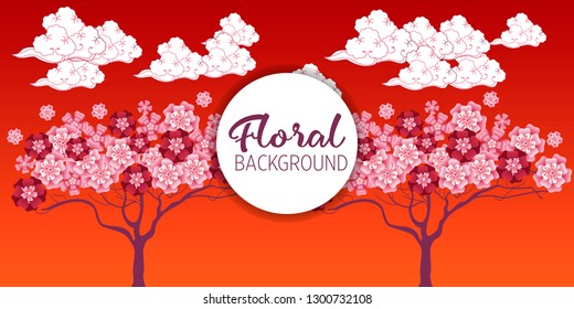 Cherry tree in blossom. Floral background. Concept for boutique, jewelry, beauty salon, spa, fashion, flyer, invitation, banner design.