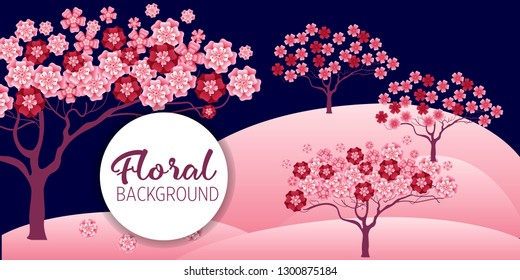 Cherry tree in blossom. Floral background. Concept for boutique, jewelry, beauty salon, spa, fashion, flyer, invitation, banner design.