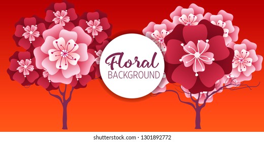 Cherry tree in blossom. Floral background. Concept for boutique, jewelry, beauty salon, spa, fashion, flyer, invitation, banner design.