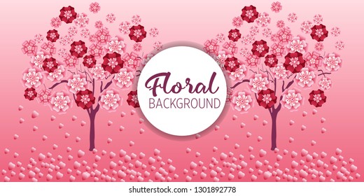 Cherry tree in blossom. Floral background. Concept for boutique, jewelry, beauty salon, spa, fashion, flyer, invitation, banner design.