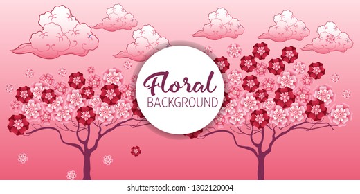 Cherry tree in blossom. Floral background. Concept for boutique, jewelry, beauty salon, spa, fashion, flyer, invitation, banner design.