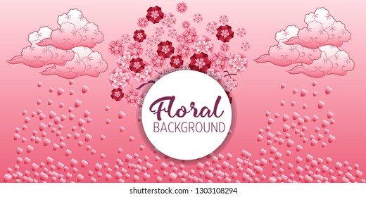 Cherry tree in blossom. Floral background. Concept for boutique, jewelry, beauty salon, spa, fashion, flyer, invitation, banner design.