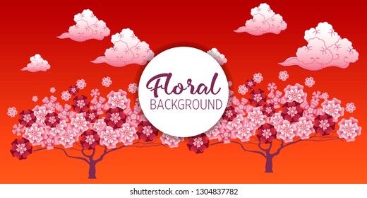 Cherry tree in blossom. Floral background. Concept for boutique, jewelry, beauty salon, spa, fashion, flyer, invitation, banner design.