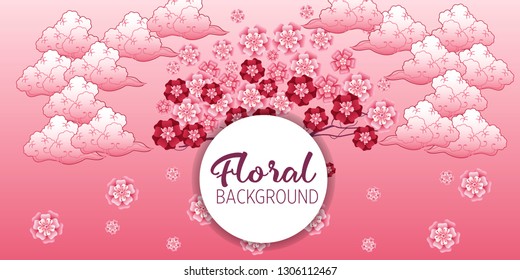 Cherry tree in blossom. Floral background. Concept for boutique, jewelry, beauty salon, spa, fashion, flyer, invitation, banner design.